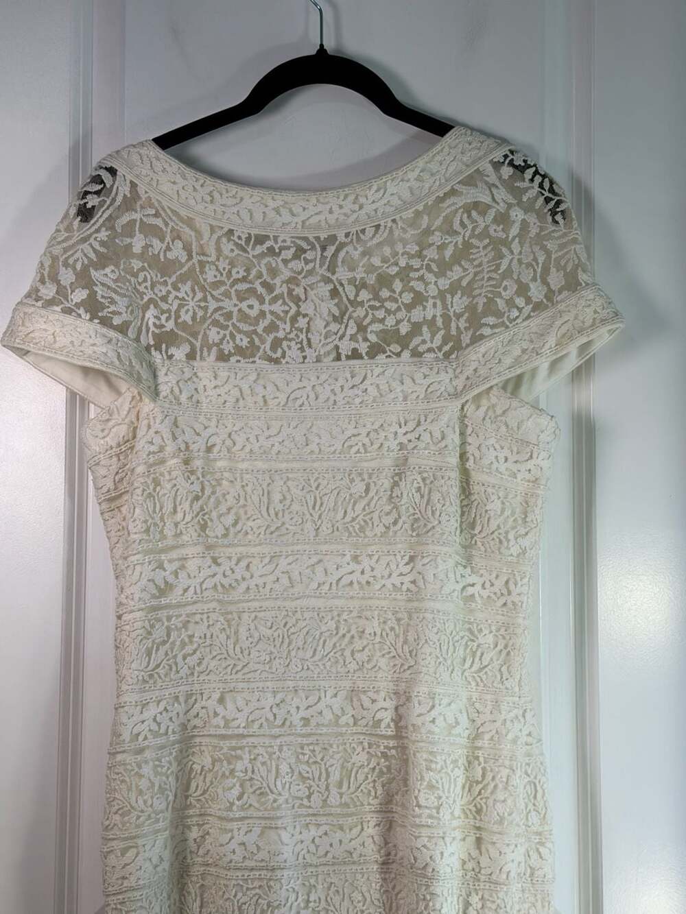 Tadashi Shoji Embroidered Banded Lace Cap Sleeve Gown in Ivory Size 8 AEC1241L - Picture 4 of 8